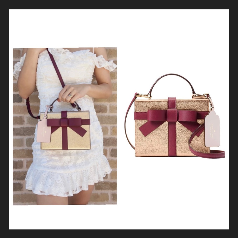 Kate Spade Wrapping Party Gift Box Rose Gold Metallic Leather Crossbody …